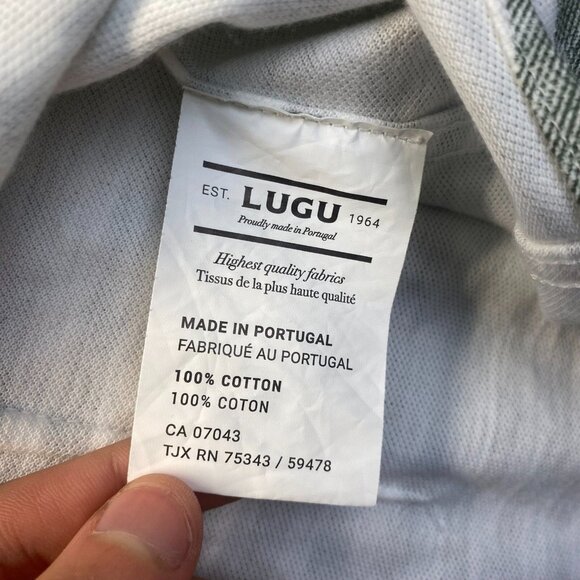 LUGU Men's Striped Green/White Cotton Short Sleeve Shirt Size XL,Buttons Front - Picture 7 of 7